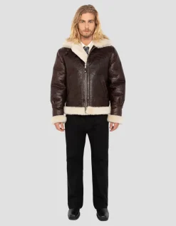 Blouson bombardier type B3 marron, mouton double face - MARRON