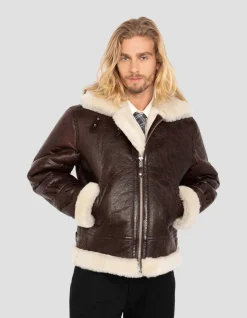 Blouson bombardier type B3 marron, mouton double face - MARRON
