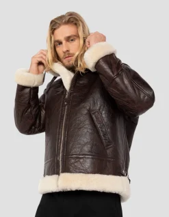 Blouson bombardier type B3 marron, mouton double face - MARRON