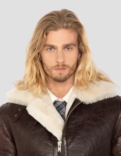 Blouson bombardier type B3 marron, mouton double face - MARRON