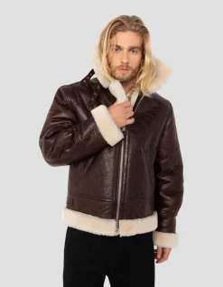 Blouson bombardier type B3 marron, mouton double face - MARRON