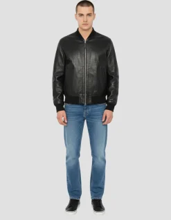 Blouson bomber noir, cuir de vachette - NOIR