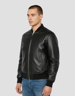 Blouson bomber noir, cuir de vachette - NOIR