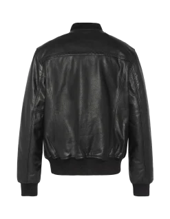 Blouson bomber noir, cuir de vachette - NOIR