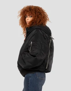 Blouson bomber noir type N2B à capuche avec sac à dos intégré - NOIR