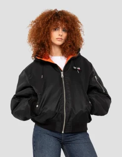Blouson bomber noir type N2B à capuche avec sac à dos intégré - NOIR