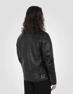 Blouson café racer noir, cuir d'agneau - NOIR