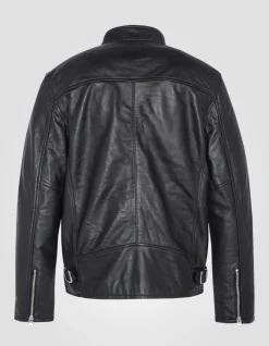 Blouson café racer noir, cuir d'agneau - NOIR