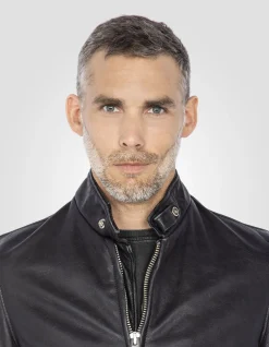Blouson café racer vintage noir mythique USA, cuir de vachette - NOIR