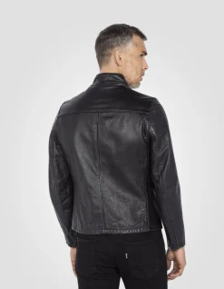 Blouson café racer vintage noir mythique USA, cuir de vachette - NOIR