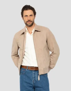 Blouson casual beige, chèvre velours - BEIGE