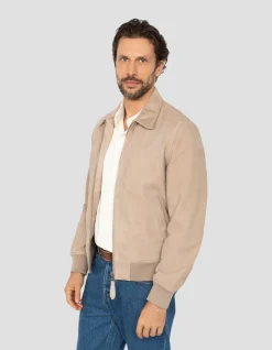 Blouson casual beige, chèvre velours - BEIGE