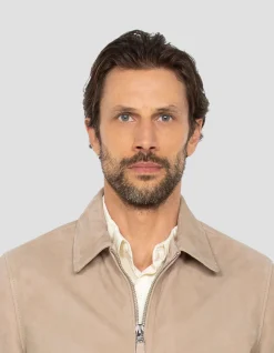 Blouson casual beige, chèvre velours - BEIGE