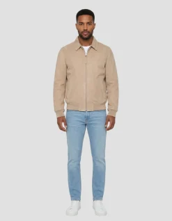 Blouson casual beige, cuir de chèvre velours - BEIGE