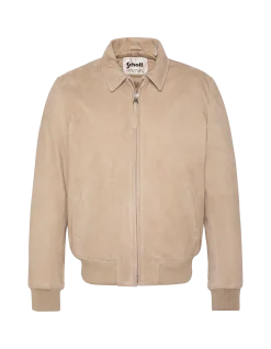Blouson casual beige, cuir de chèvre velours - BEIGE