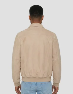 Blouson casual beige, cuir de chèvre velours - BEIGE