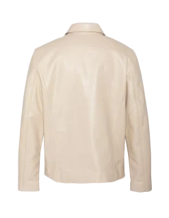 Blouson casual blanc cassé, cuir de vachette - BLANC CASSÉ