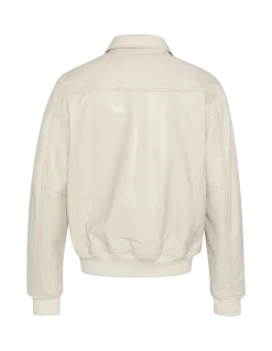 Blouson casual blanc, cuir de vachette - BLANC CASSÉ