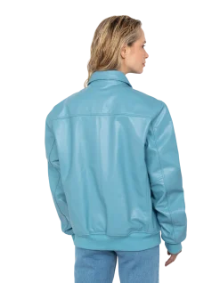 Blouson casual bleu ciel, cuir de vachette - BLEU CIEL