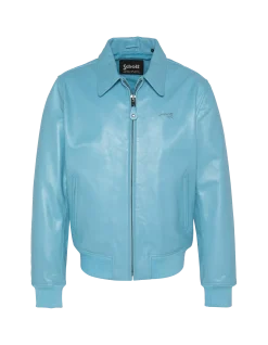 Blouson casual léger bleu ciel, cuir de vachette - BLEU CIEL