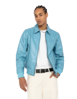 Blouson casual léger bleu ciel, cuir de vachette - BLEU CIEL