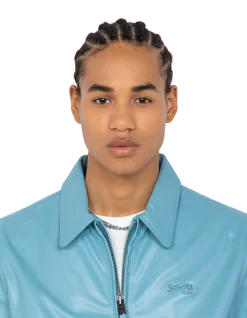 Blouson casual léger bleu ciel, cuir de vachette - BLEU CIEL