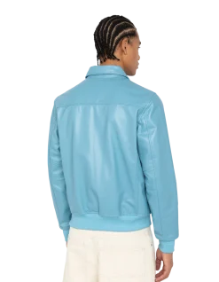 Blouson casual léger bleu ciel, cuir de vachette - BLEU CIEL