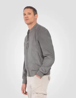 Blouson casual léger gris clair, cuir de chèvre - GRIS CLAIR