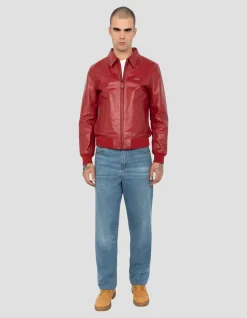 Blouson casual léger rouge, cuir de vachette - ROUGE
