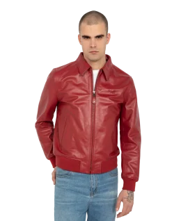 Blouson casual léger rouge, cuir de vachette - ROUGE