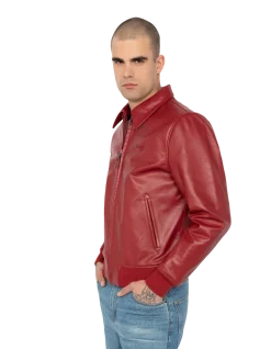 Blouson casual léger rouge, cuir de vachette - ROUGE