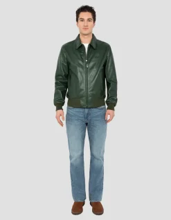 Blouson casual léger vert, cuir de vachette - VERT