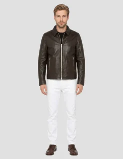 Blouson casual marron, cuir d'agneau - MARRON