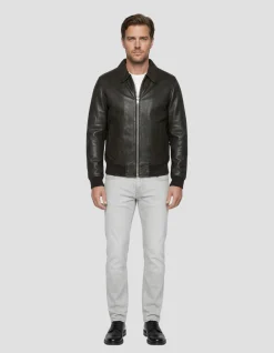 Blouson casual marron, cuir d'agneau - MARRON