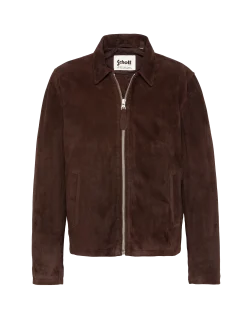 Blouson casual marron foncé, chèvre velours ultralight - MARRON FONCÉ