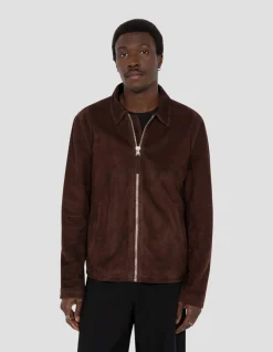 Blouson casual marron foncé, chèvre velours ultralight - MARRON FONCÉ
