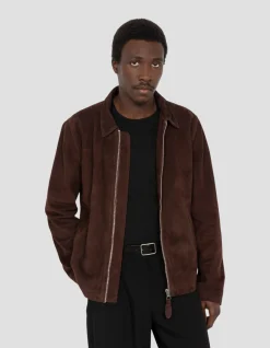 Blouson casual marron foncé, chèvre velours ultralight - MARRON FONCÉ