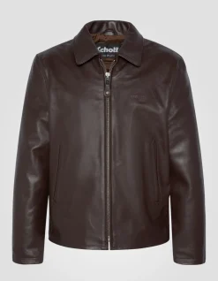 Blouson casual marron foncé, cuir de vachette - MARRON FONCÉ