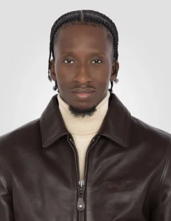 Blouson casual marron foncé, cuir de vachette - MARRON FONCÉ