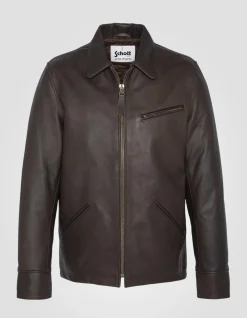 Blouson casual marron foncé, cuir de vachette - MARRON FONCÉ