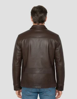 Blouson casual marron foncé, cuir de vachette - MARRON FONCÉ