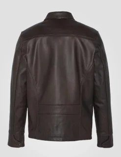 Blouson casual marron foncé, cuir de vachette - MARRON FONCÉ