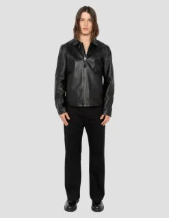 Blouson casual noir, cuir d'agneau - NOIR
