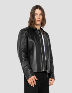 Blouson casual noir, cuir d'agneau - NOIR