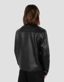 Blouson casual noir, cuir d'agneau - NOIR