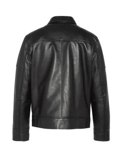 Blouson casual noir, cuir d'agneau - NOIR