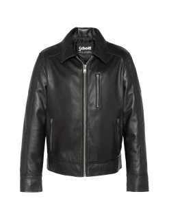 Blouson casual noir, cuir d'agneau - NOIR