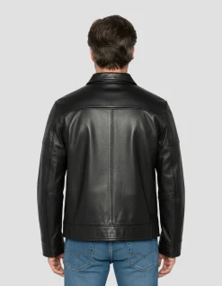 Blouson casual noir, cuir d'agneau - NOIR