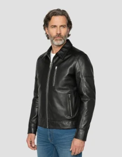 Blouson casual noir, cuir d'agneau - NOIR