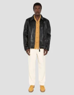 Blouson casual noir, cuir d'agneau lavé - NOIR
